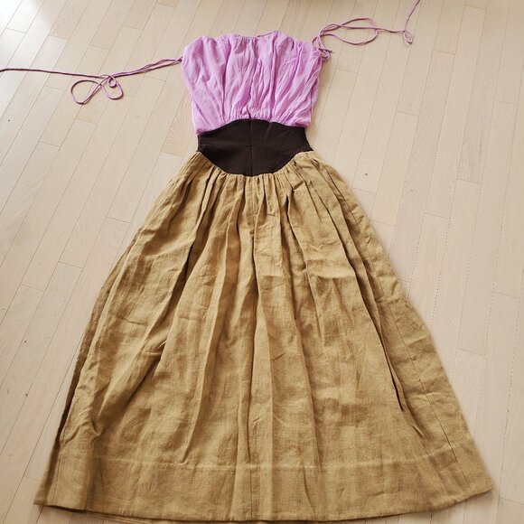 Tory Burch ! silk Chiffon Linen Burlap Dress in Lilac and Tan ( 2) - Picture 15 of 17
